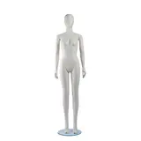 Mannequin vitrine femme tête abstraite blanc laqué H183 cm – Base verre ronde – Fixation mollet