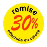Pastille adhésive 'remise -30%' rond ø 50 mm, Jaune fluo - Sticker promo - Lot de 500