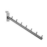 Bras incliné pour fond rainuré avec 7 crochets L 36 cm métal chromé tube rond ø 20 mm