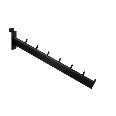 Bras incliné noir 6 picots - L 36 cm - pour panneaux rainurés - Bras