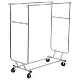 Portant pliable double 2 barres avec extension chromé sur roulettes noires ø 100 mm – Hauteur réglable 143 à 168 cm – longueur 130 cm + 4 tirettes d’extension L 33 cm - Portants à vêtements pliants
