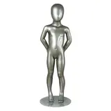 Mannequin vitrine abstrait enfant 4-5 ans mains dans le dos fibre de verre gris métallisé