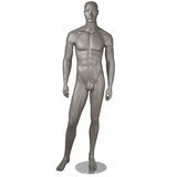 Mannequin homme, tête et cheveux sculptés, jambe droite sur le côté