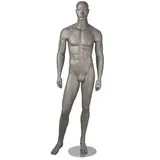 Mannequin homme, tête et cheveux sculptés, jambe droite sur le côté