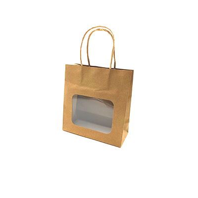 Sac kraft avec fenêtre et poignées torsadées, brun, 17,5 + 7,5 x 18,5 cm, paquet de 20 - Sacs kraft unis à fenêtre