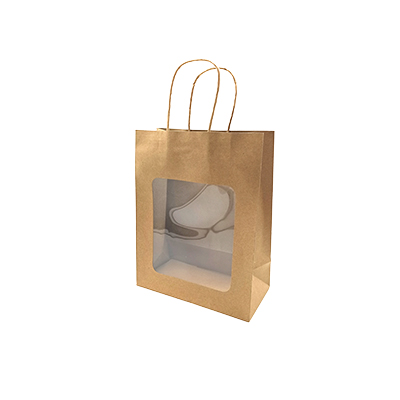 Sac kraft avec fenêtre et poignées torsadées, brun, 21,5 + 10,5 x 27,5 cm, paquet de 20 - Sacs kraft unis à fenêtre