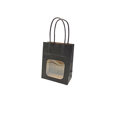 Sac kraft avec fenêtre et poignées torsadées, noir, 11 + 6 x 14 cm, paquet de 20