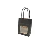 Sac kraft avec fenêtre et poignées torsadées, noir, 11 + 6 x 14 cm, paquet de 20