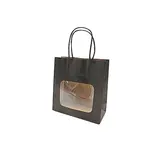 Sac kraft avec fenêtre et poignées torsadées, noir, 17,5 + 7,5 x 18,5 cm, paquet de 20