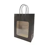 Sac kraft avec fenêtre et poignées torsadées, noir, 21,5 + 10,5 x 27,5 cm, paquet de 20