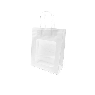 Sac kraft avec fenêtre et poignées torsadées, blanc, 21,5 + 10,5 x 27,5 cm, paquet de 20