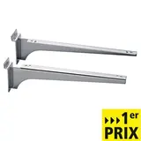 Console pour tablette bois ou verre en métal chromé pour panneau rainuré L 31 cm - Gris - La paire