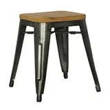 Tabouret métal bas assise bois