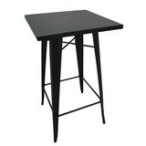 Mange-debout industriel carré métal noir 60x60cm – Table haute CHR H105cm avec repose-pieds