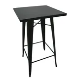 Mange-debout industriel carré métal noir 60x60cm – Table haute CHR H105cm avec repose-pieds