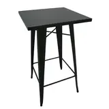 Mange-debout industriel carré métal noir 60x60cm – Table haute CHR H105cm avec repose-pieds
