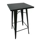 Mange-debout industriel carré métal noir 60x60cm – Table haute CHR H105cm avec repose-pieds