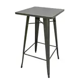 Mange-debout industriel carré métal Vernis Clair 60x60cm – Table haute CHR H105cm avec repose-pieds