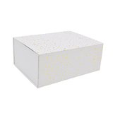 Boîte cadeau pliable blanche à pois or 29x22x12cm – Paquet de 5