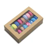 Boîte macarons kraft brun avec fenêtre 21 x 12,5 x 5 cm – 16 macarons - Coffret macarons - Lot de 25