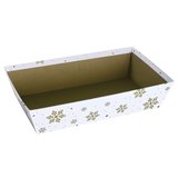 Corbeille carton rectangulaire Flocons 33 x 20 x 7,5 cm blanc / or, paquet de 10 
