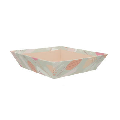 Corbeille carton carrée Beauté 20 x 20 x 5 cm beige clair / terracotta, paquet de 10 - Corbeilles carton