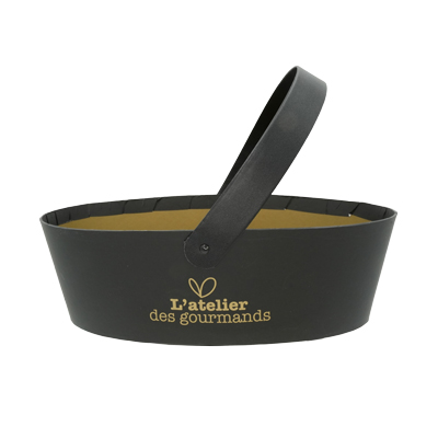 Corbeille carton ovale 1 anse Épicerie fine 26 x 19,3 x 8 cm noir / brun, paquet de 6