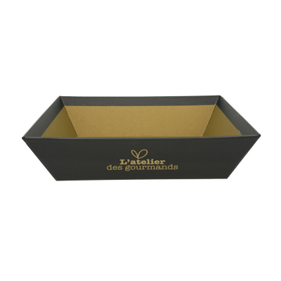Corbeille carton carrée Épicerie fine 20 x 20 x 5 cm brun / noir, paquet de 10 - Corbeilles carton