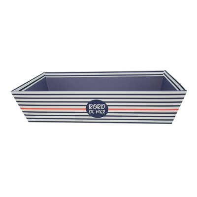 Corbeille carton rectangle Mer 33 x 20 x 7,5 cm bleu marine / blanc, paquet de 10