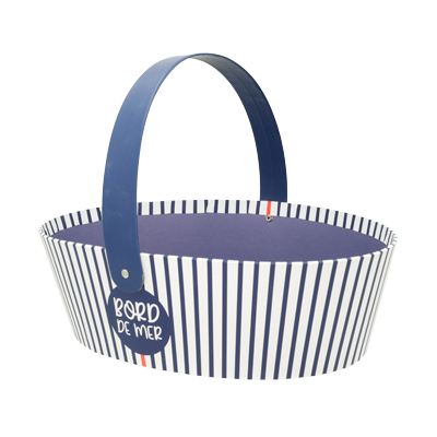 Corbeille carton ovale  1 anse Mer 26 x 19,3 x 8 cm bleu marine / blanc, paquet de 6