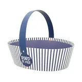 Corbeille carton ovale  1 anse Mer 26 x 19,3 x 8 cm bleu marine / blanc, paquet de 6