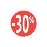 Etiquette Soldes -30% rouge fluo ø30mm - Sticker Soldes -30% - Paquet de 500