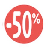 Etiquette Soldes -50% rouge fluo ø30mm - Sticker Soldes -50% - Paquet de 500