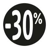 Etiquette Soldes -30% noir ø36mm - Sticker Soldes -30% - Paquet de 500