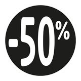 Etiquette Soldes -50% noir ø36mm - Sticker Soldes -50% - Paquet de 500