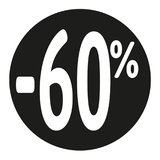 Etiquette Soldes -60% noir ø36mm - Sticker Soldes -60% - Paquet de 500