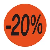 Pastille adhésive promo '-20%' rond ø 36 mm, Orange fluo - Sticker promo - Lot de 500