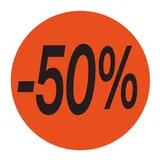 Pastille adhésive promo '-50%' rond ø 36 mm, Orange fluo - Sticker promo - Lot de 500