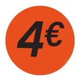 Pastille adhésive '4€' rond ø 36 mm, Orange fluo - Sticker promo - Lot de 500