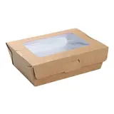 Boîte salade avec couvercle fenêtre 1470 ml 20,5 x 14 x 6 cm carton kraft - Boîte salade à emporter - Lot de 50