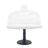 Cloche à gâteau en verre sur pied céramique ø 28 x H 31 cm - Présentoir gâteau sur pied - Blanc / Noir