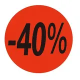 Pastille adhésive promo '-40%' rond ø 36 mm, Orange fluo - Sticker promo - Lot de 500