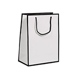 Sac papier luxe pelliculé blanc liseré noir 25 + 13 x H 33 cm - Sac cadeau - Paquet de 20