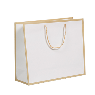 Sacs pelliculés à l'italienne - blanc liseré or - grand modèle - Sacs pelliculés unis, poignées cordelette