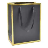 Sac cadeau premium pelliculé noir liseré or 18 + 10 x H 22 cm - Sac papier luxe - Paquet de 20