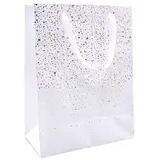 Sac cadeau pelliculé Terrazzo blanc / or / argent irisé 25 + 13 x H 33 cm - Paquet de 20
