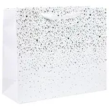Sac cadeau pelliculé Terrazzo blanc / or / argent irisé 36 + 13 x H 30 cm - Paquet de 20