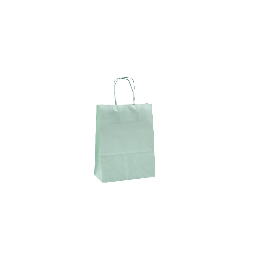 Sac kraft vert pastel à poignées torsadées 12+6x15cm 120g/m² (x50)