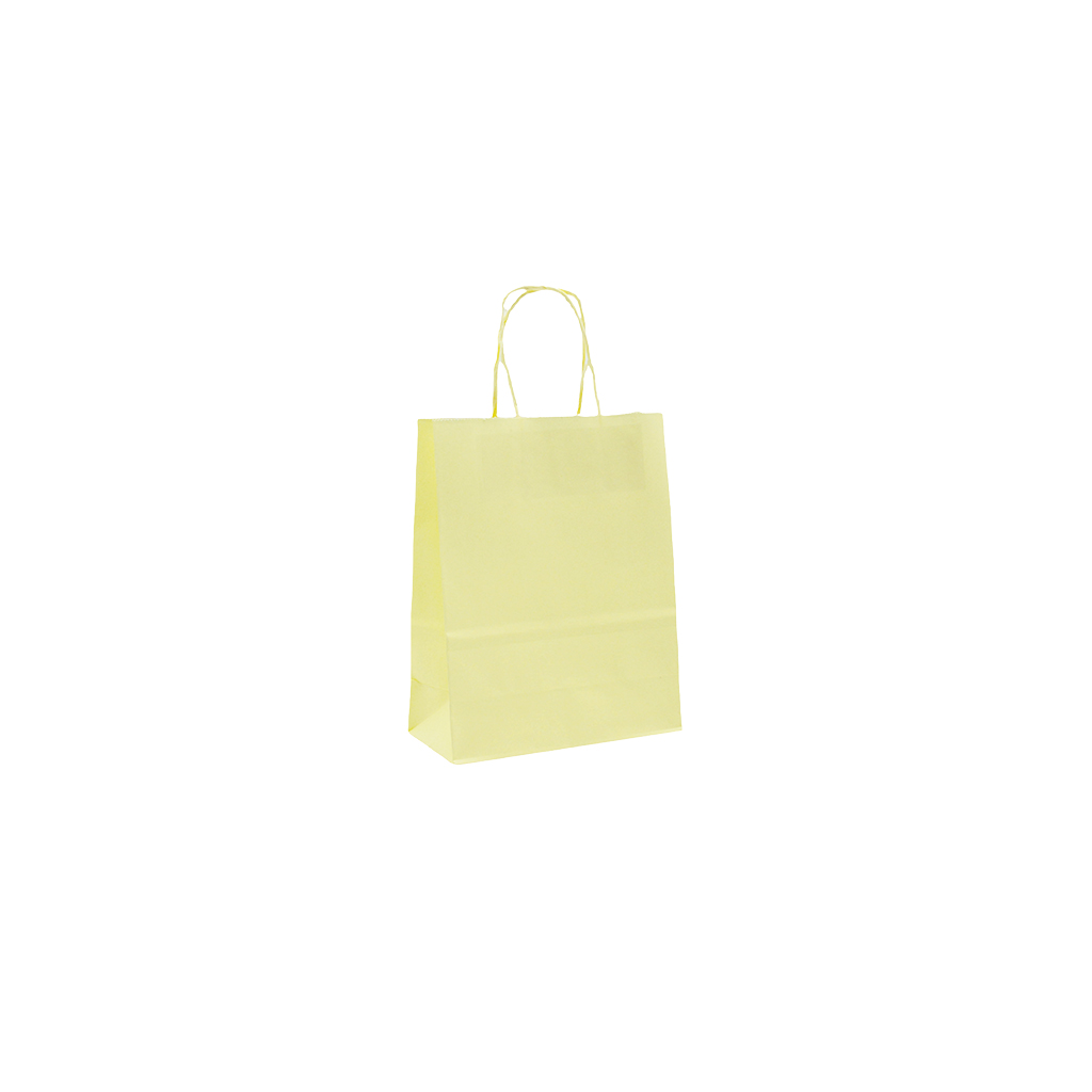 Sac kraft jaune pastel à poignées torsadées 12+6x15cm 120g/m² (x50)
