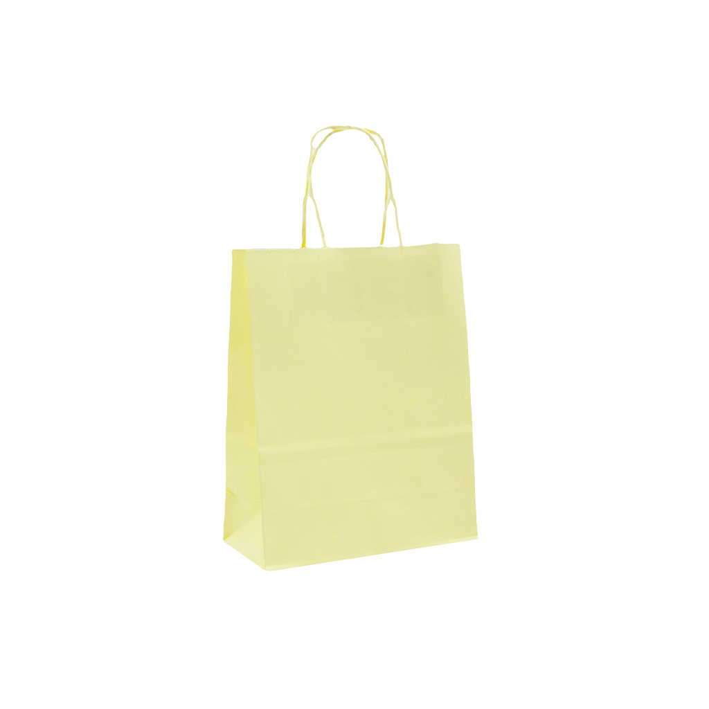 Sacs kraft jaune pastel à poignées torsadées 16+8x22cm 120g/m² (x50)